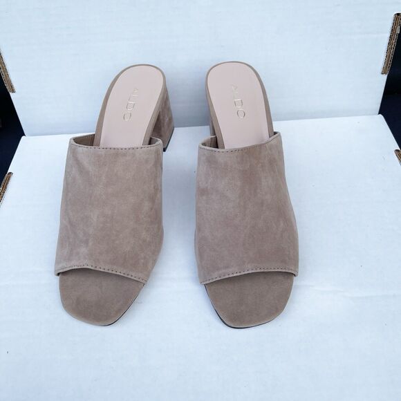 Aldo Womens Summer Slides Sandals Shoes Size 10 Tan Suede Chunky Block Heel EUC - Picture 4 of 13